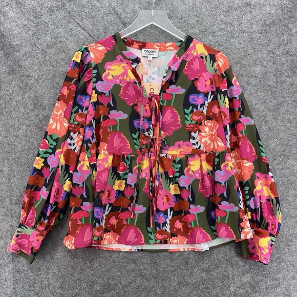 Crosby by Mollie Burch Renny Top Floral Forest Size S Pink Colorful Preppy Glam - Picture 9 of 14